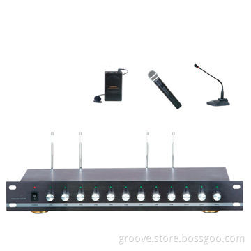 VHF One Receiver and 12 Transmitters Wireless Microphone System with Frequency Modulated Mode